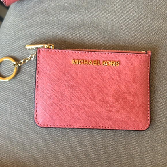 Michael Kors Jet Set Travel Small Coin Pouch ID Key Holder Wallet Grapefruit - Picture 1 of 4